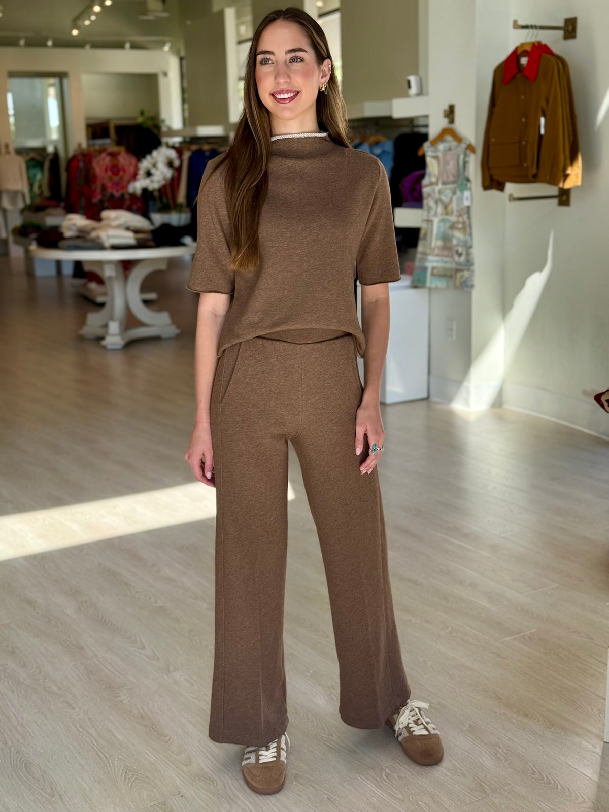 Lipa3619 Cocoa Heather Funnel Neck Top