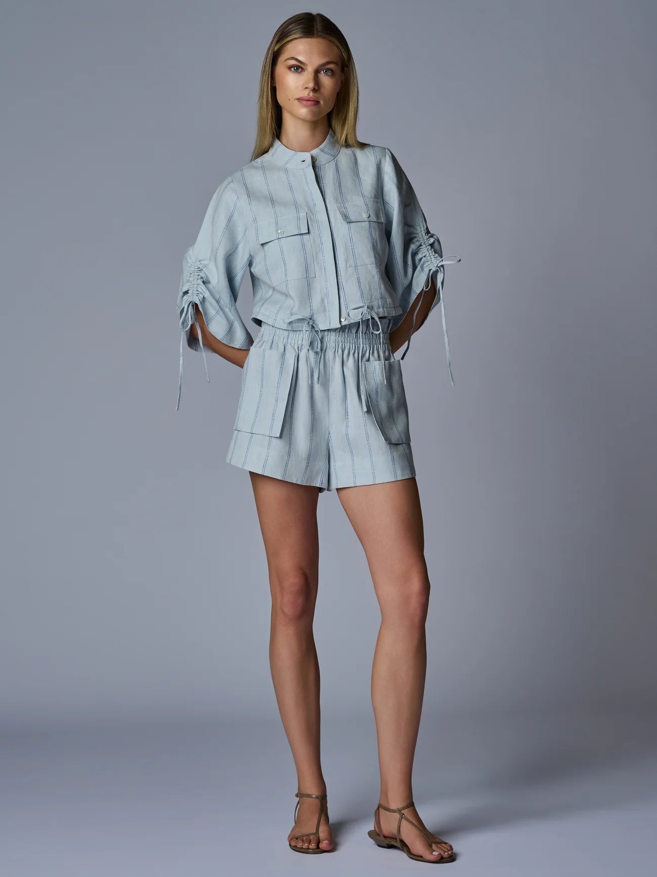 Het034 Blue Stripe Linen Top