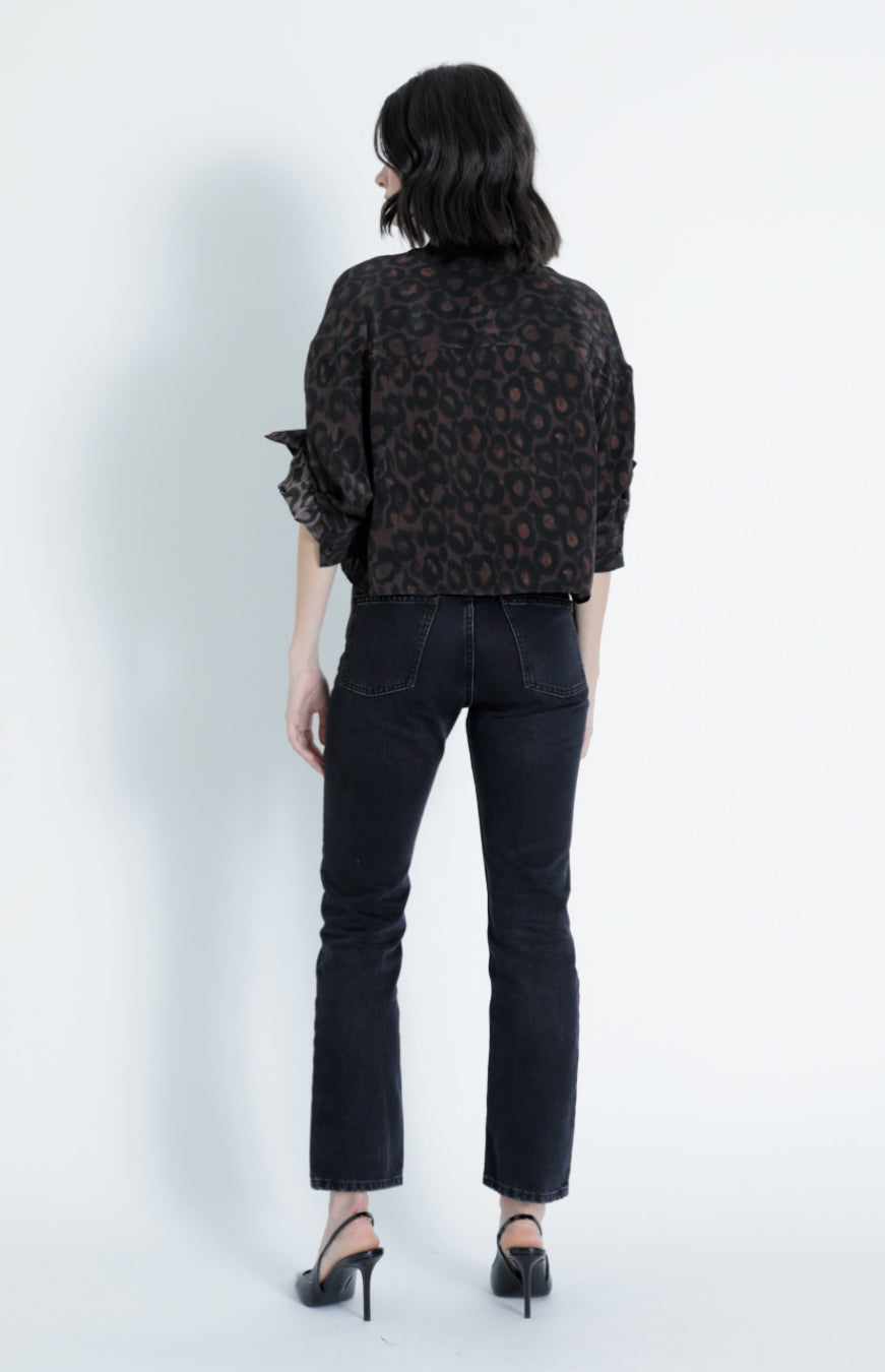 Ka11042 Animal Print Cropped Blouse