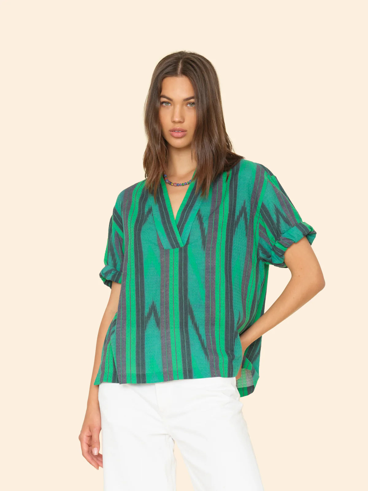 Xix5cdp001 Green Stripe Popover Top