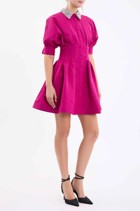 Re1202 Berry Embellished Collar Dress