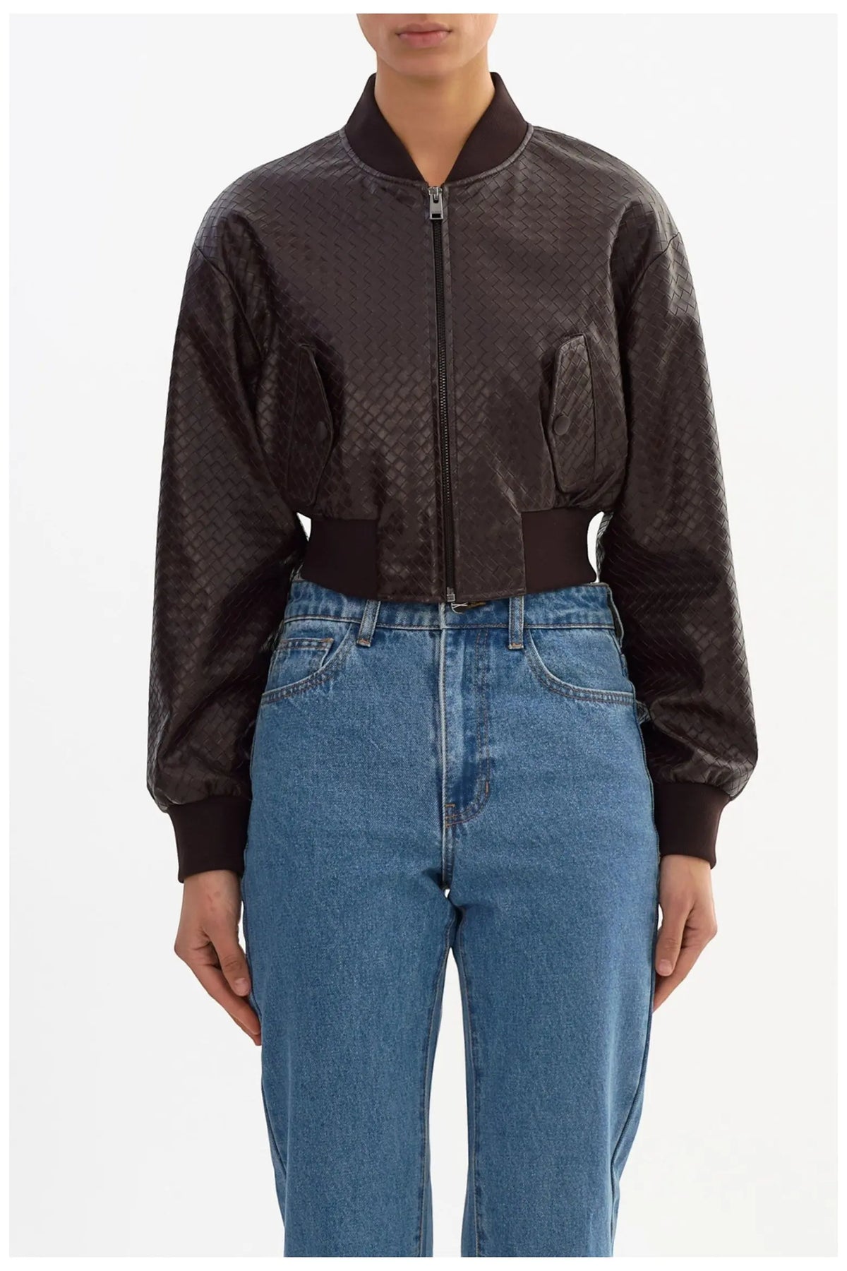 Laevelin Cropped Bomber Jacket - Dark Brown