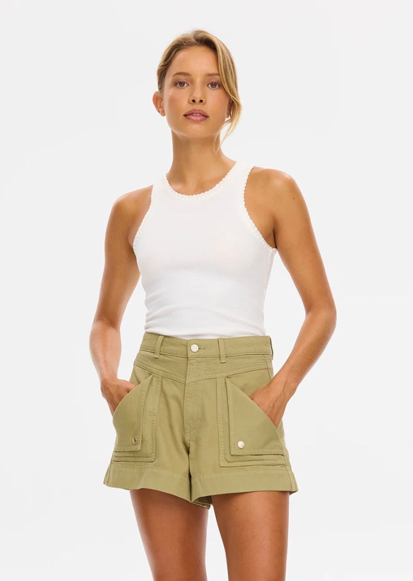 Ki2120 Olive High Waist Denim Shorts