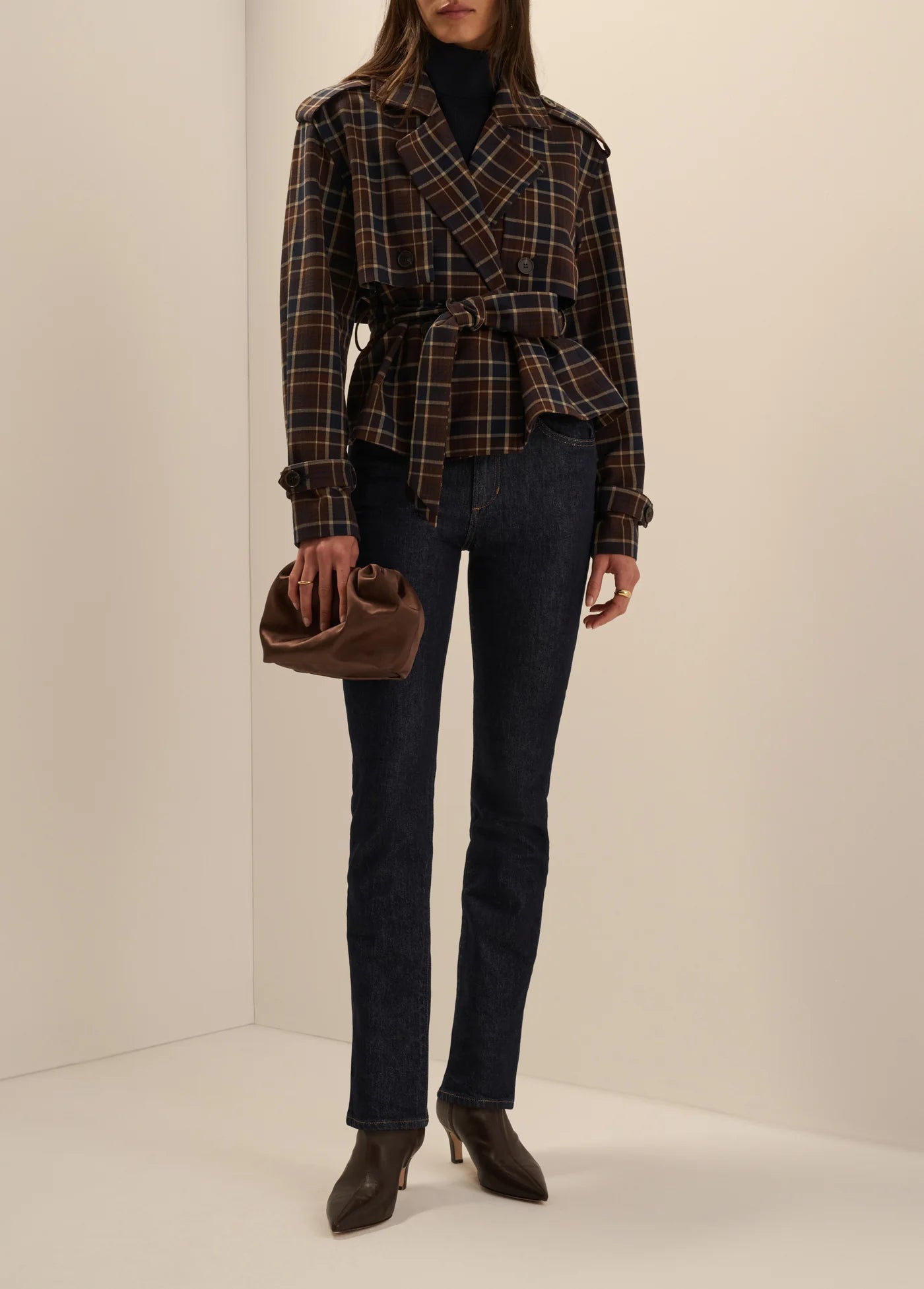 Fa7043 Plaid Short Trench