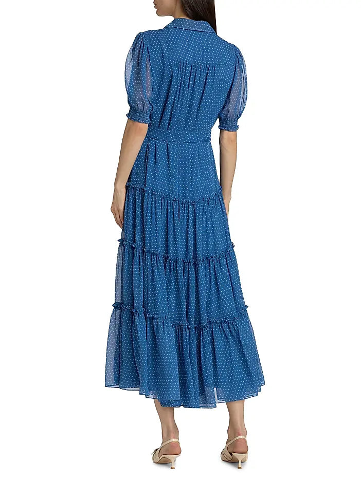 Ci349112 Blue Polka Dot Midi Dress
