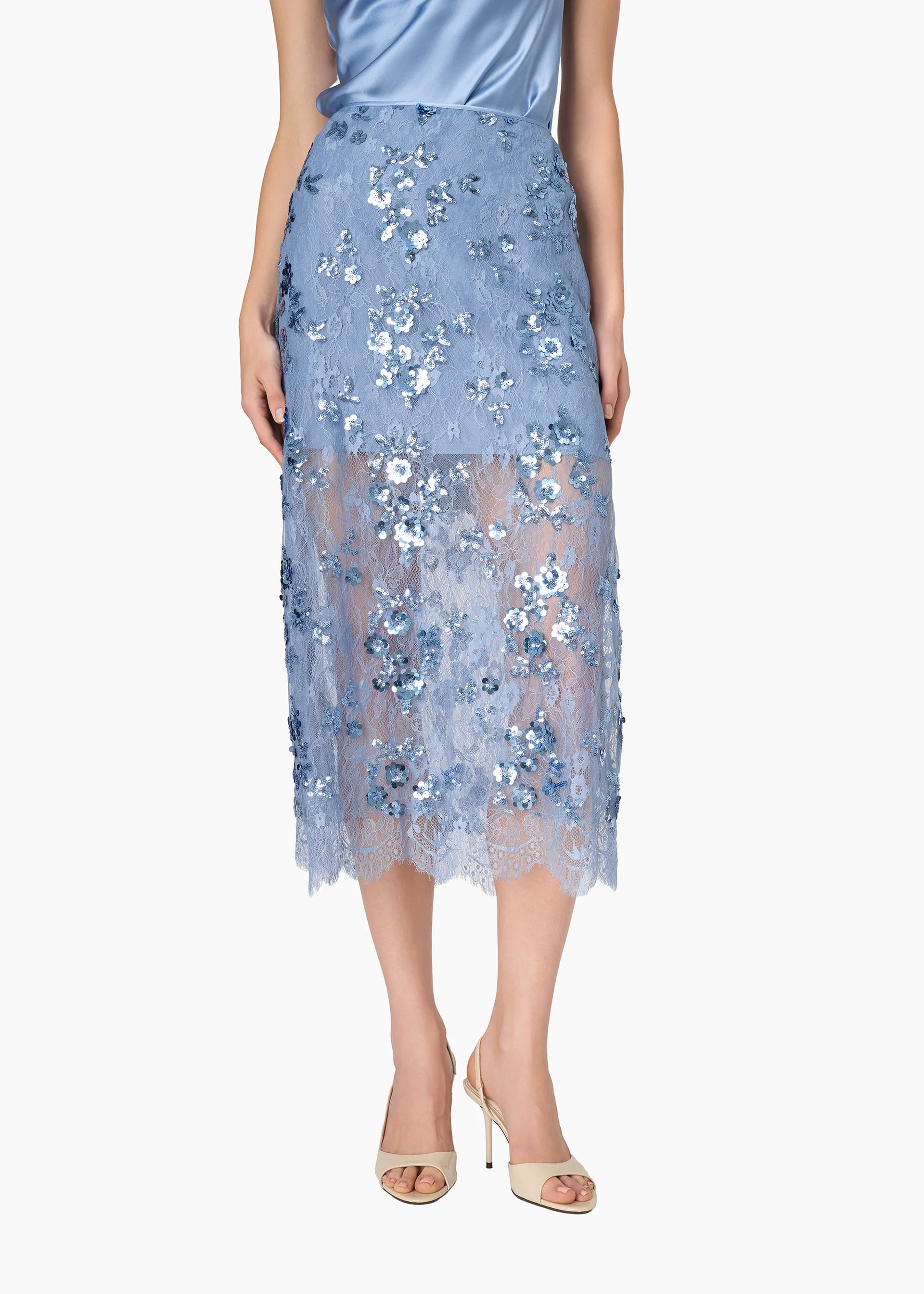 Cah25 Sequin Lace Midi Skirt