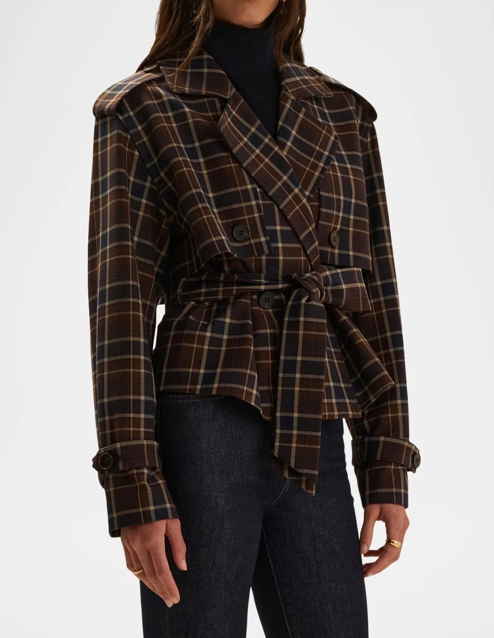 Fa7043 Plaid Short Trench