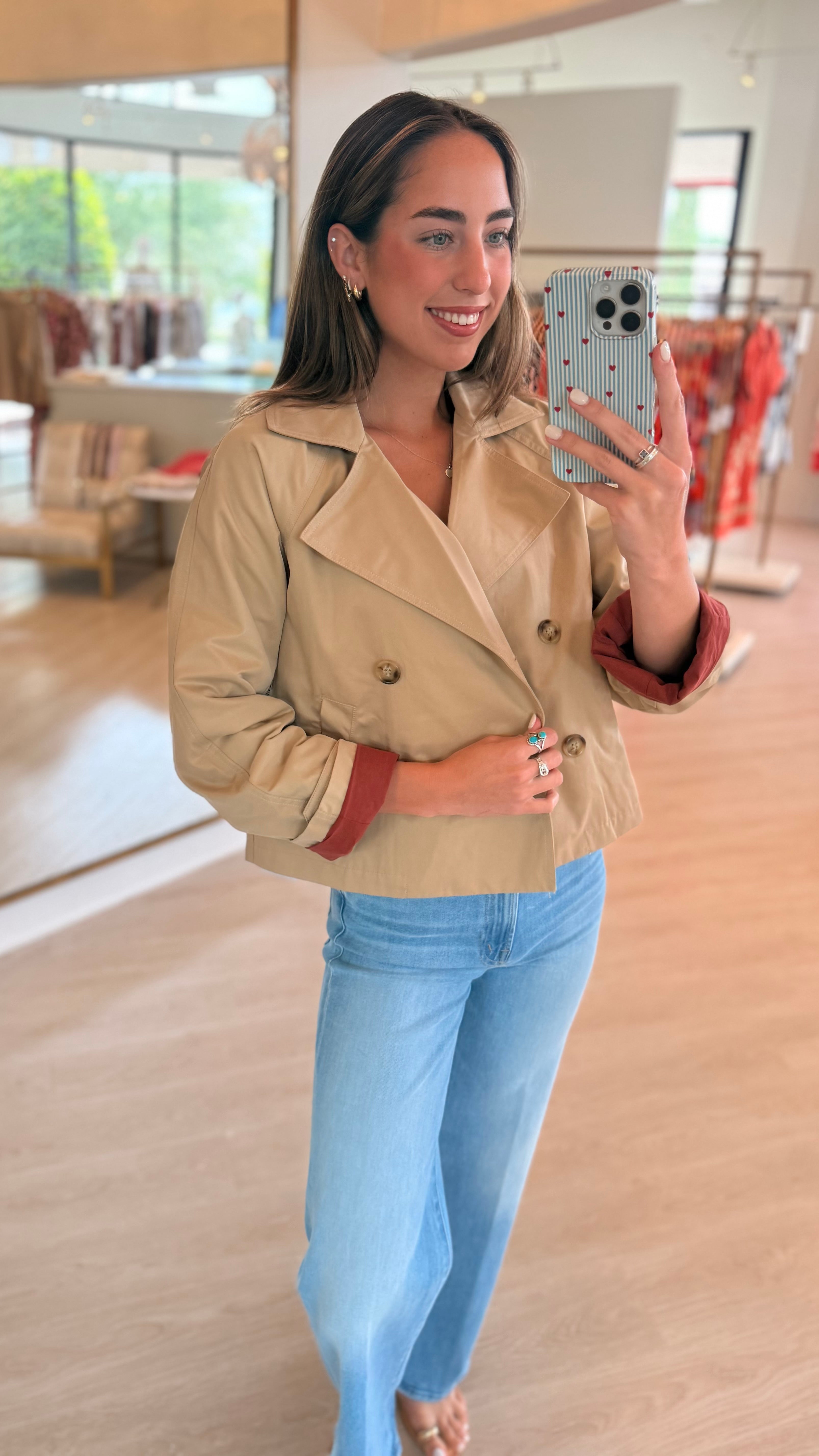 Lipa3523 Khaki Cropped Trench Coat