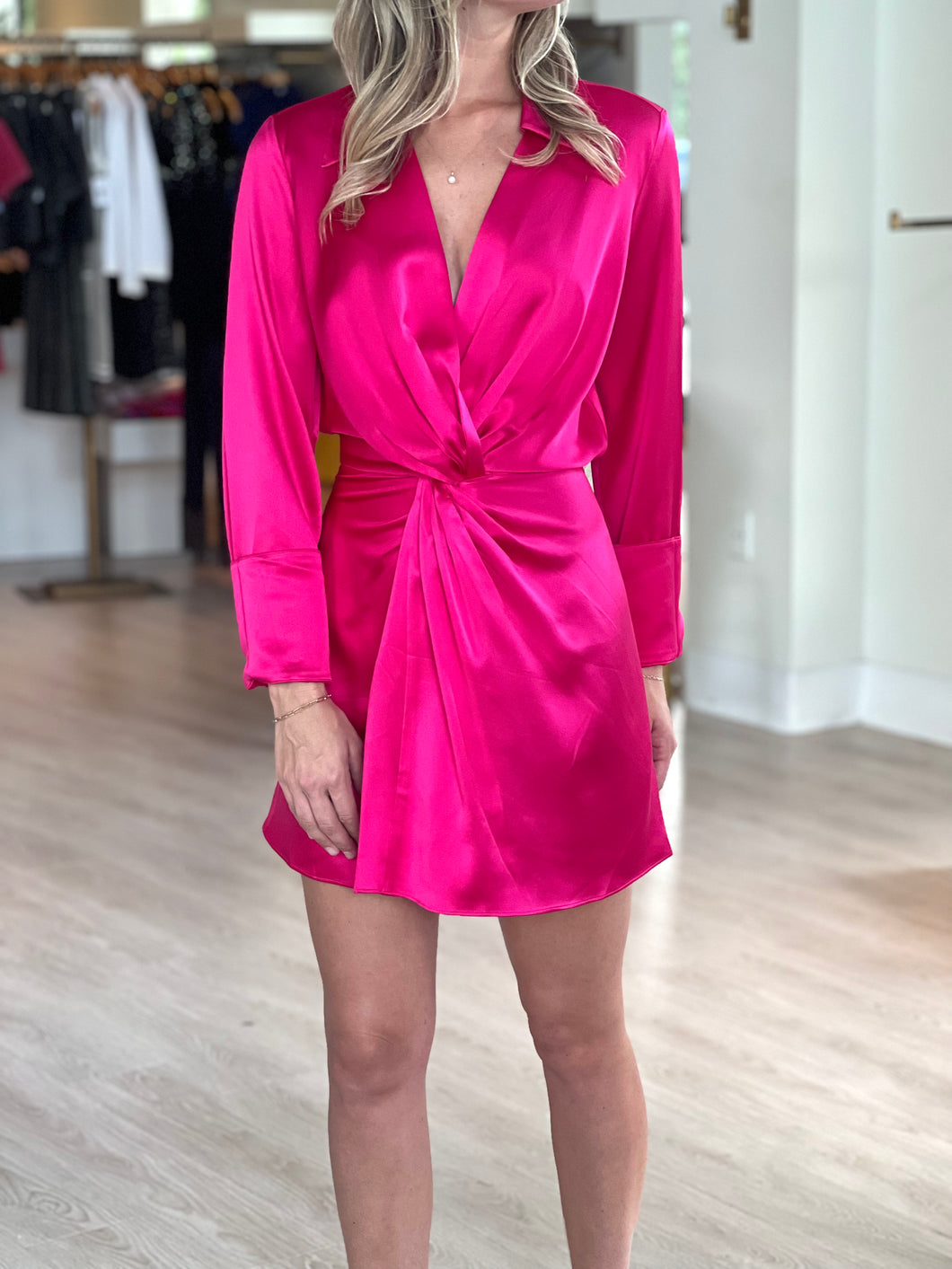 Di2395 Twist Silk Dress - Hot Pink