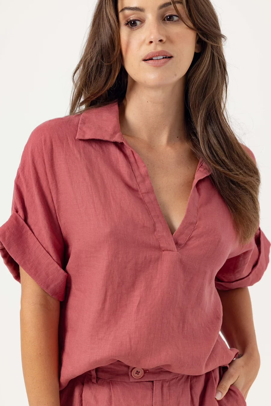 Su144 Terracotta Linen Top