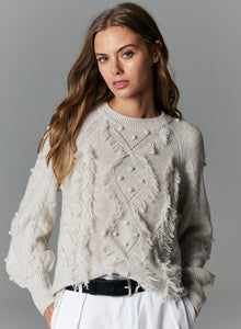 Aur13358 Cream Fringe Sweater