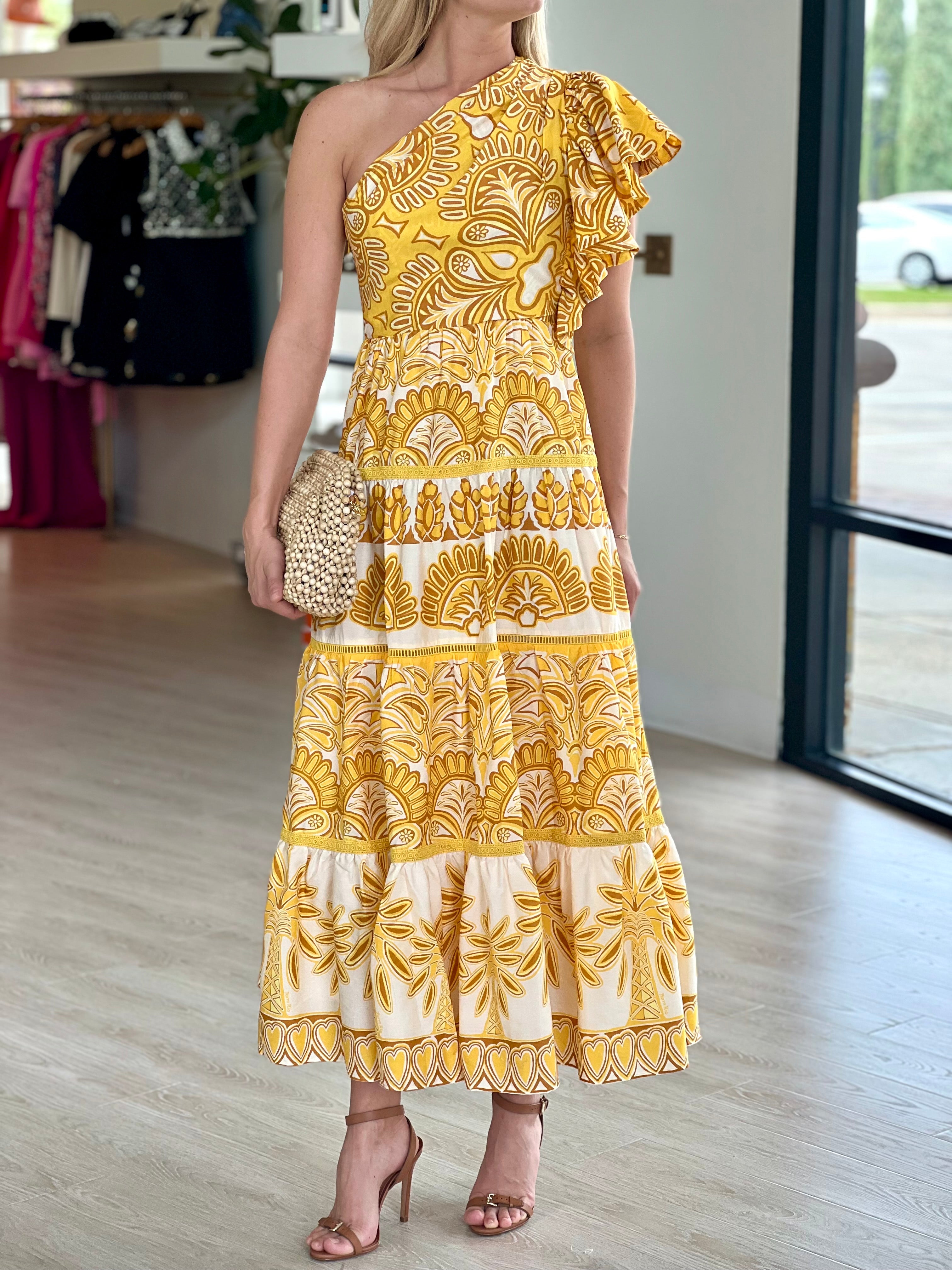 Fa317657 Farm Rio Yellow Tapestry Maxi Dress