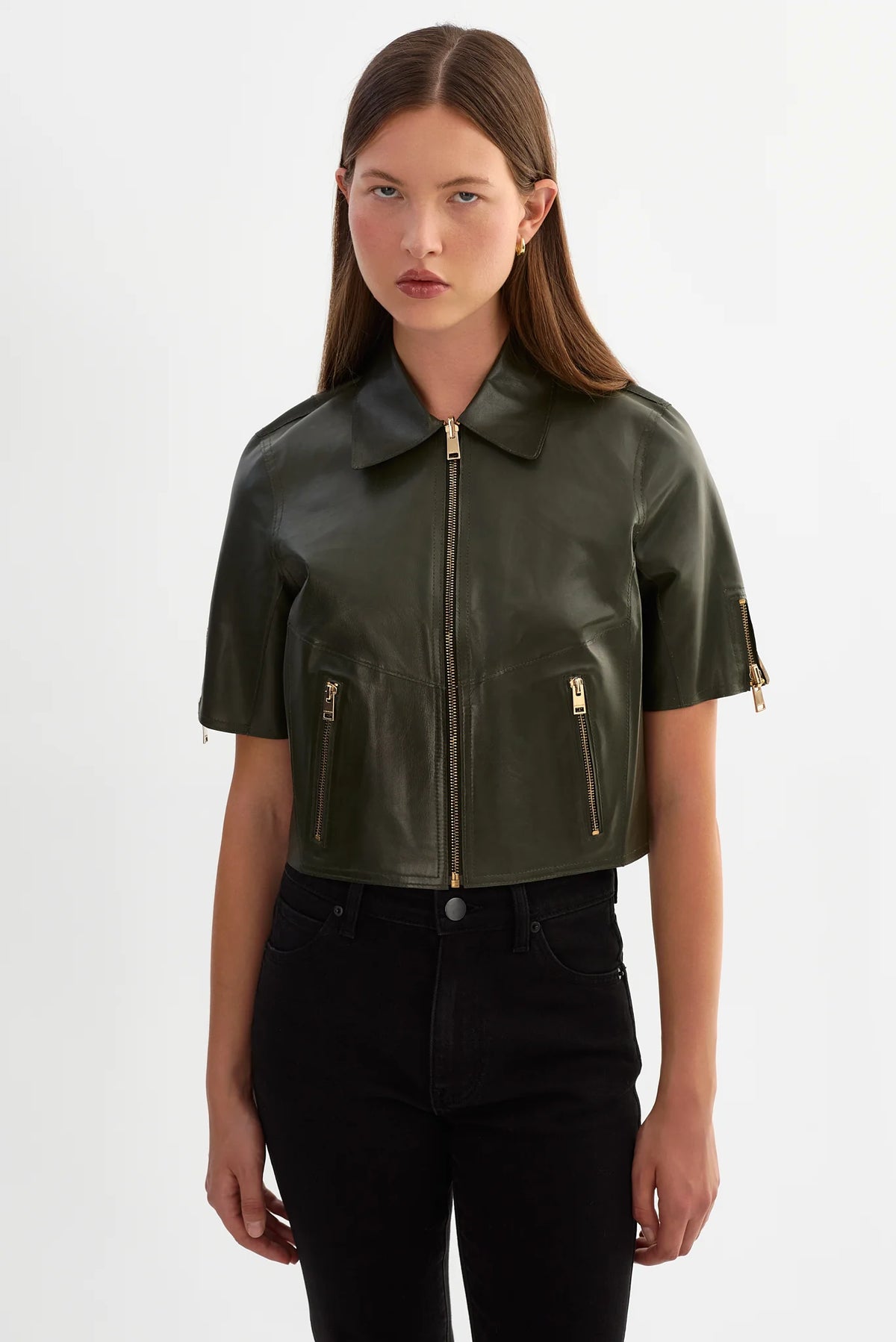 Lasevana Reversible Leather Jacket - Olive/Gold