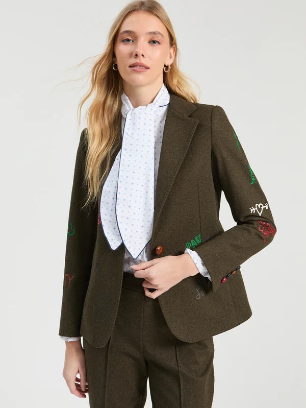 Vi33816 Green Embroidered Blazer