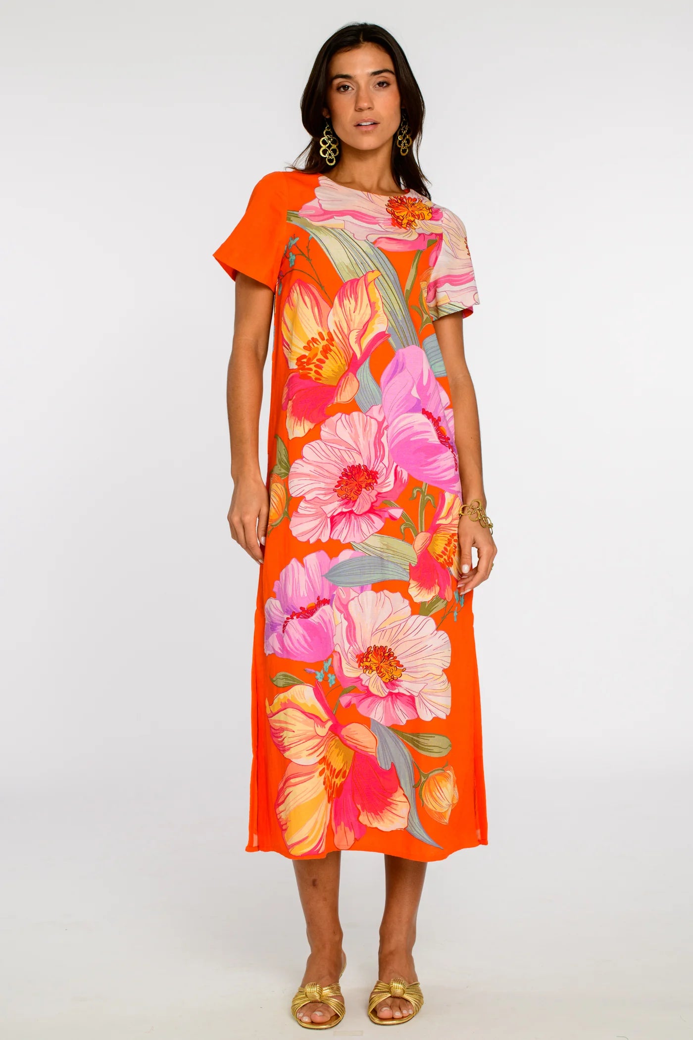 El2313 Sunset Blooms Floral Midi Dress