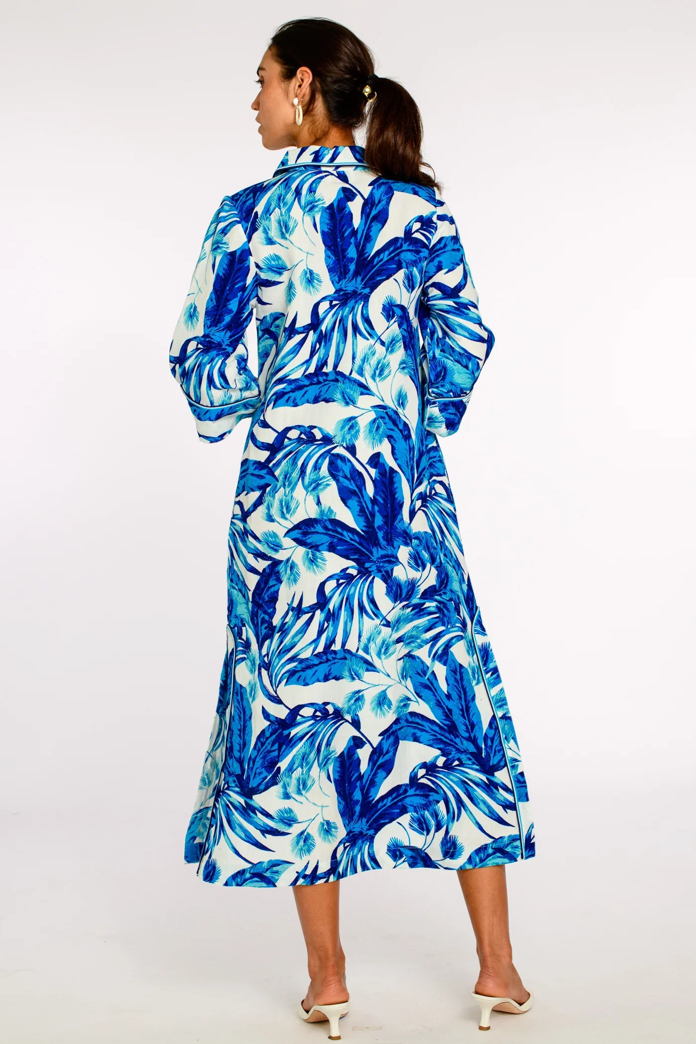 El151304 Blue Floral Midi Dress