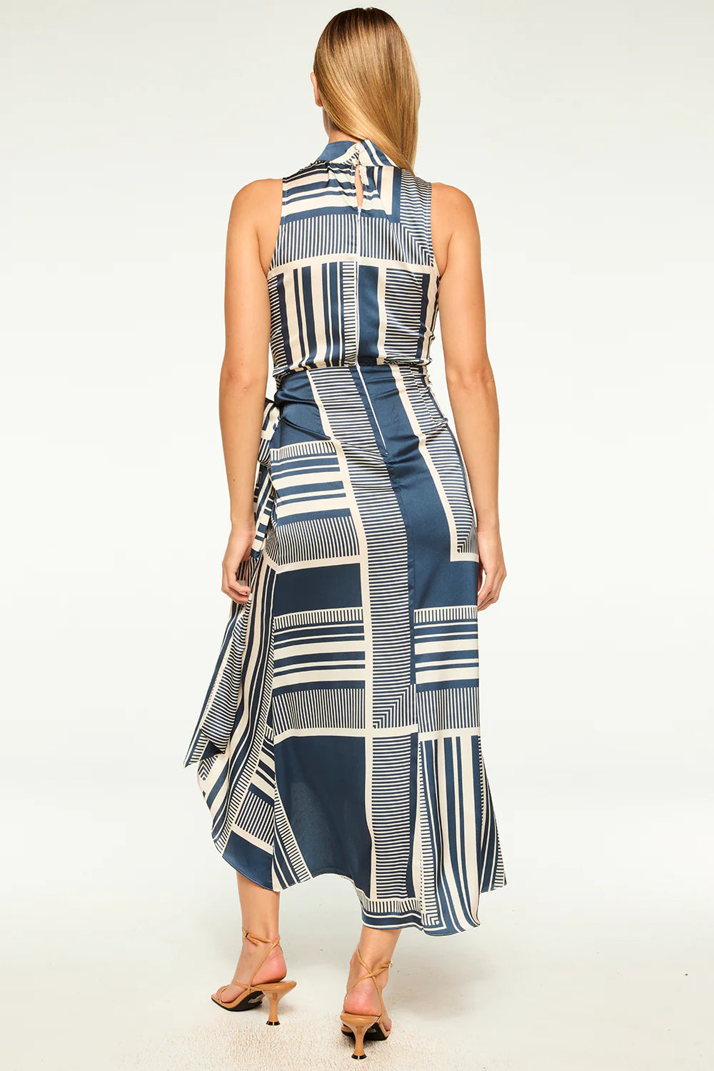 Mi9162 Navy Linear Geo Midi Dress