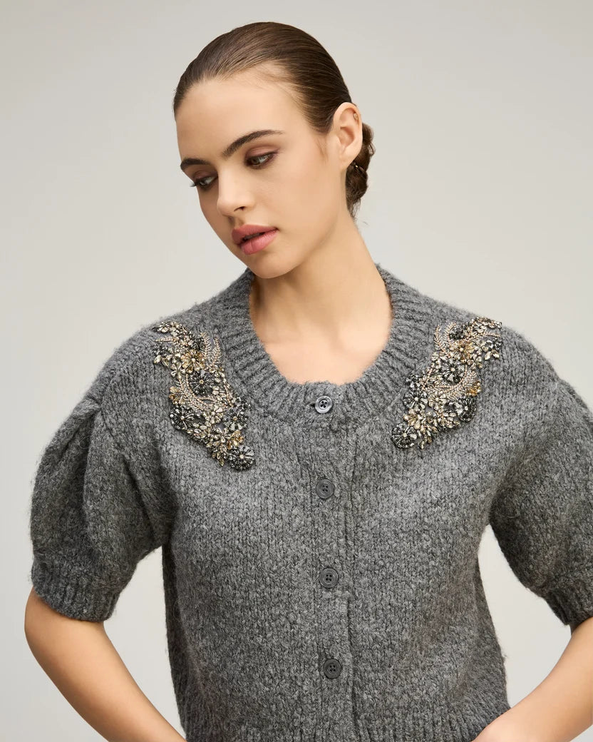 Cizk1162 Crystal Ivy Embellished Cardigan