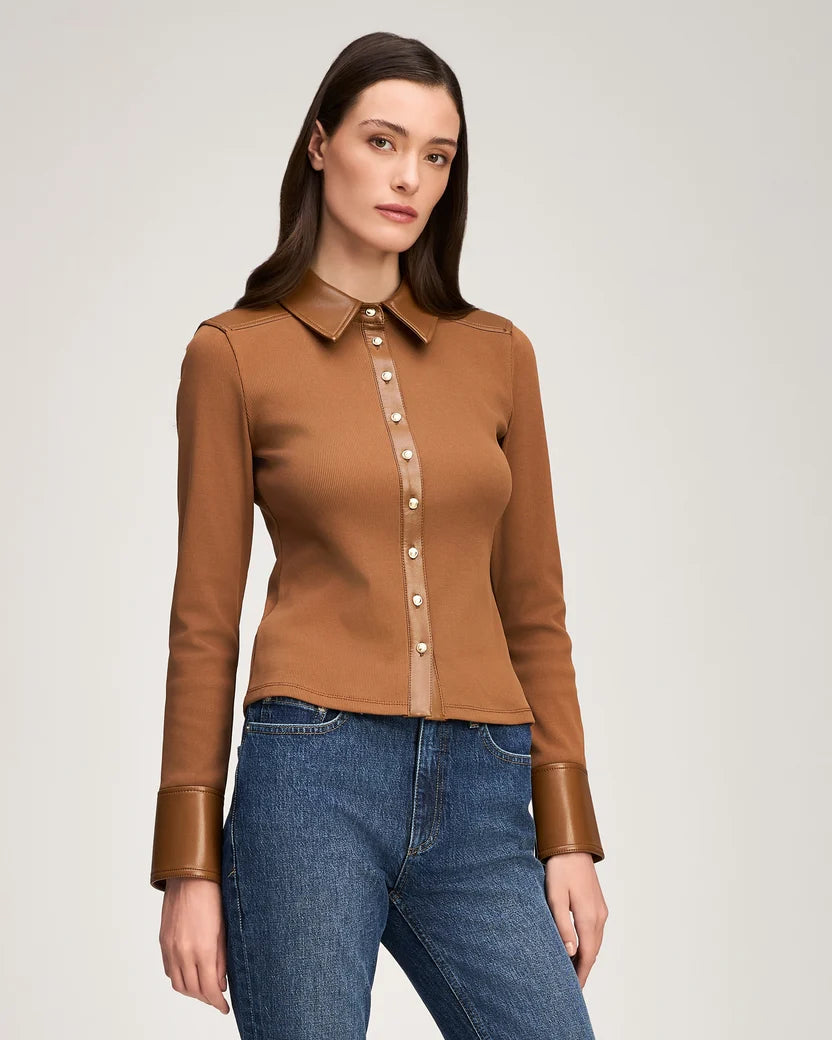 Cizt1134 Leather Trim Top