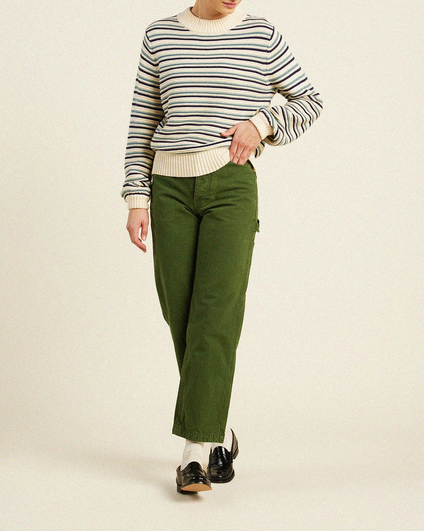 Trw0950 Navy/Green Striped Sweater