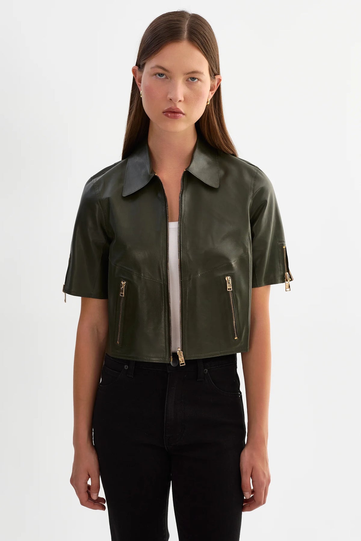 Lasevana Reversible Leather Jacket - Olive/Gold