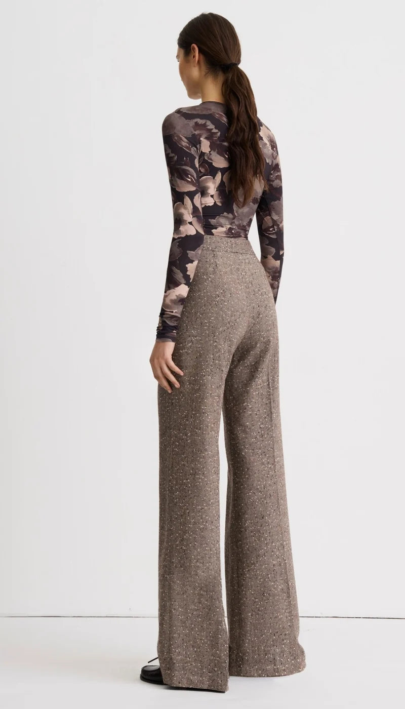 Sm26040 Brown Tweed Wide Leg Pants