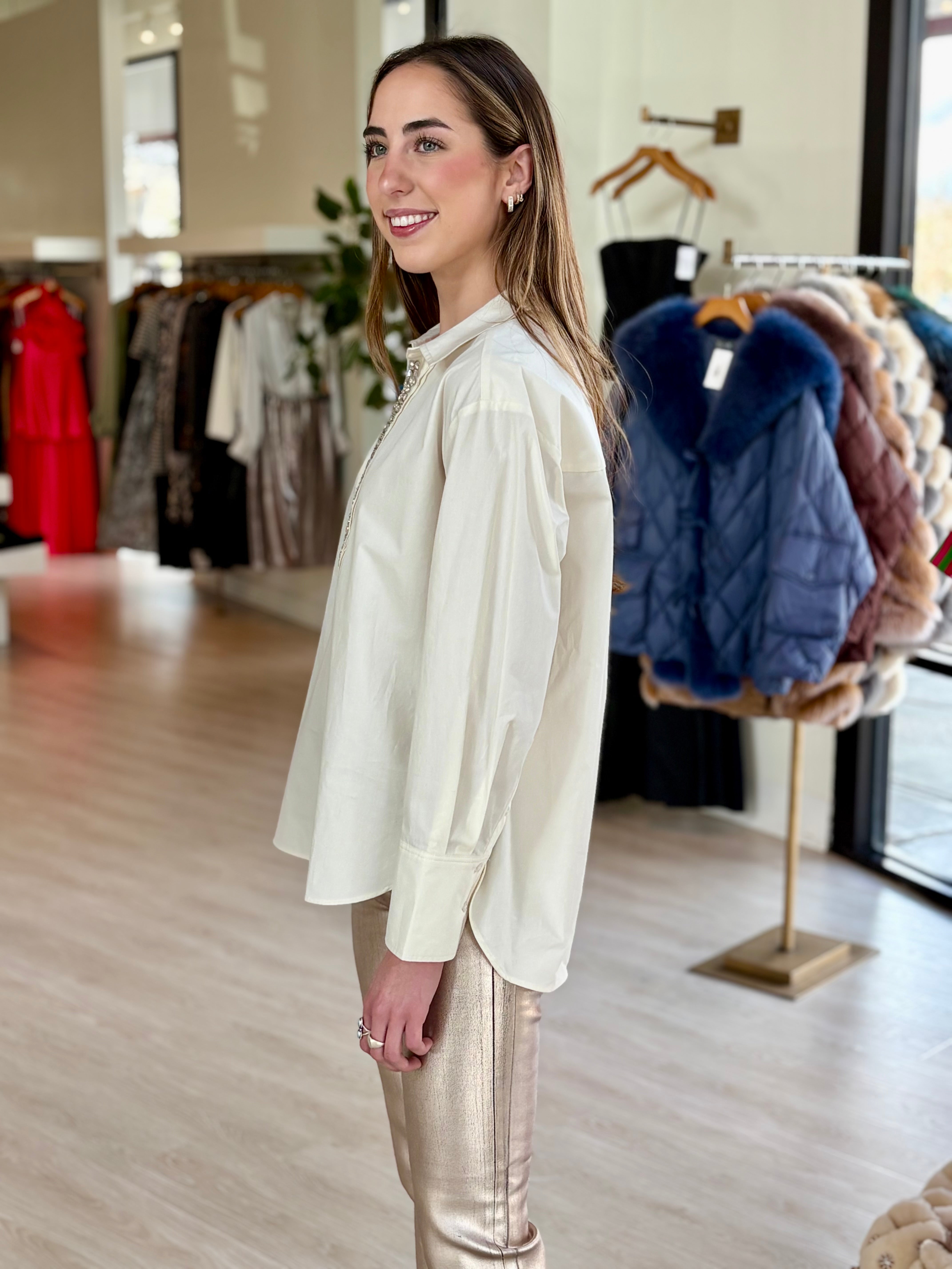 Bamiss Embellished Tuxedo Top