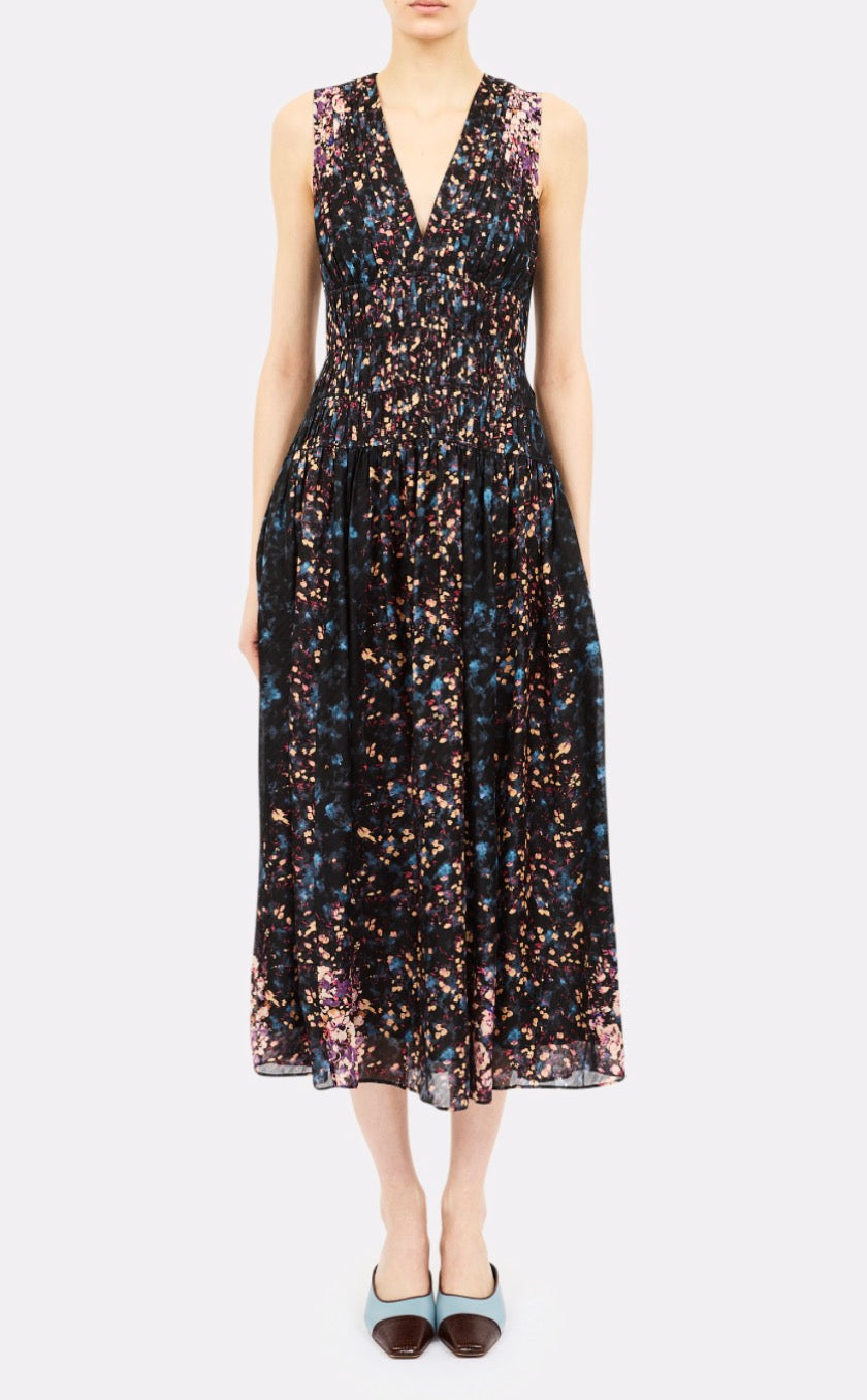 Ul0158 Floral Silk Midi Dress