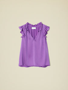 Xix365453 Purple Silk Flutter Sleeve Top