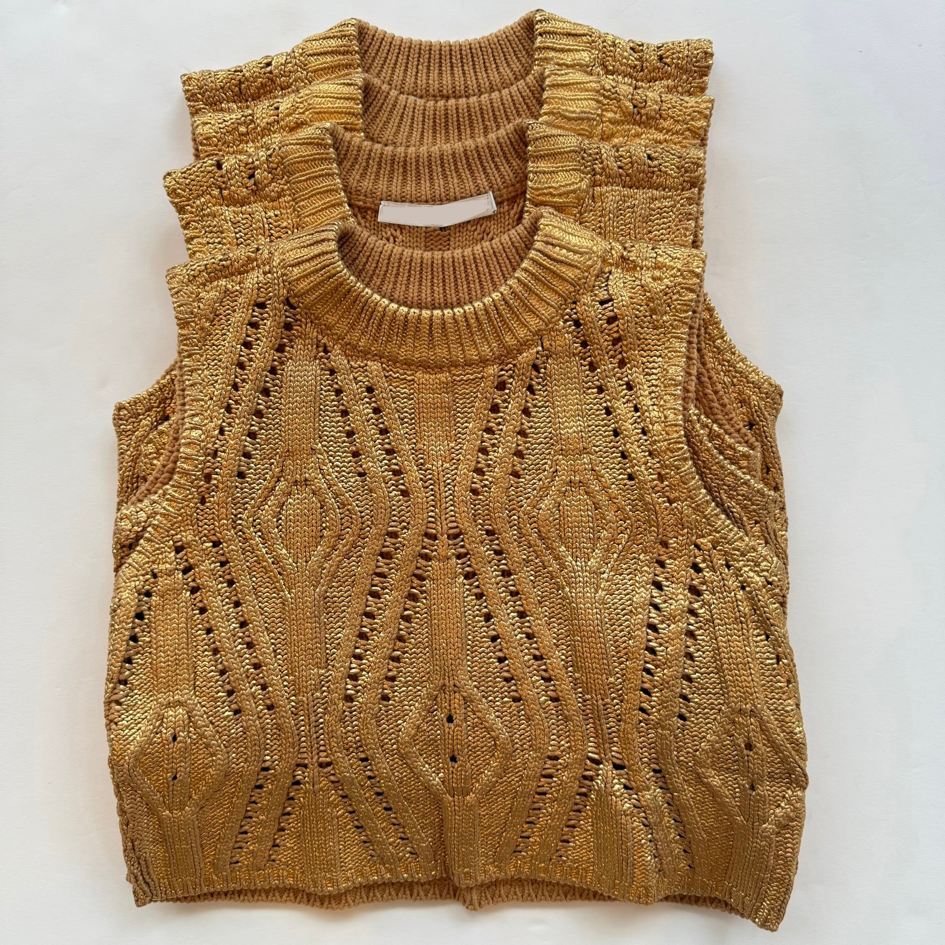 Ma572 Metallic Gold Sleeveless Sweater