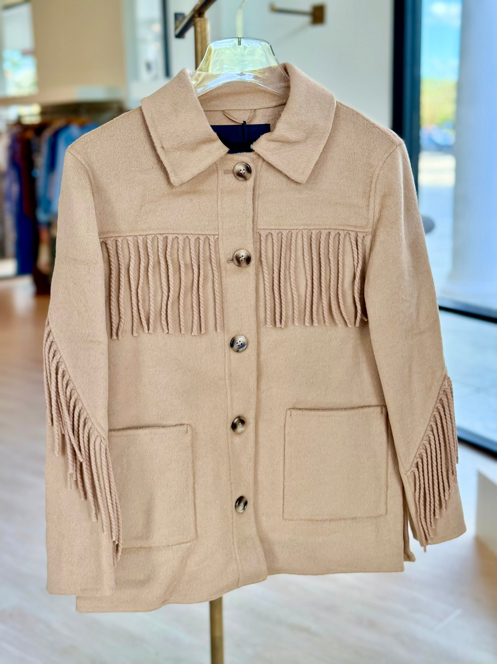 Pl6322 Fringe Cashmere Jacket - Sand
