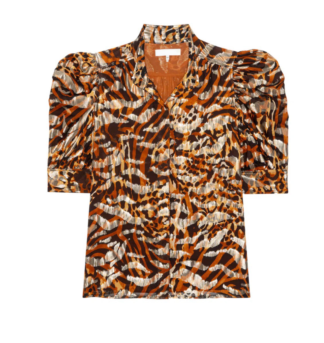 Frbl041 Metallic Puff Sleeve Blouse