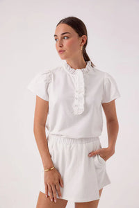 Su100 Coconut Ruffle Neck Top