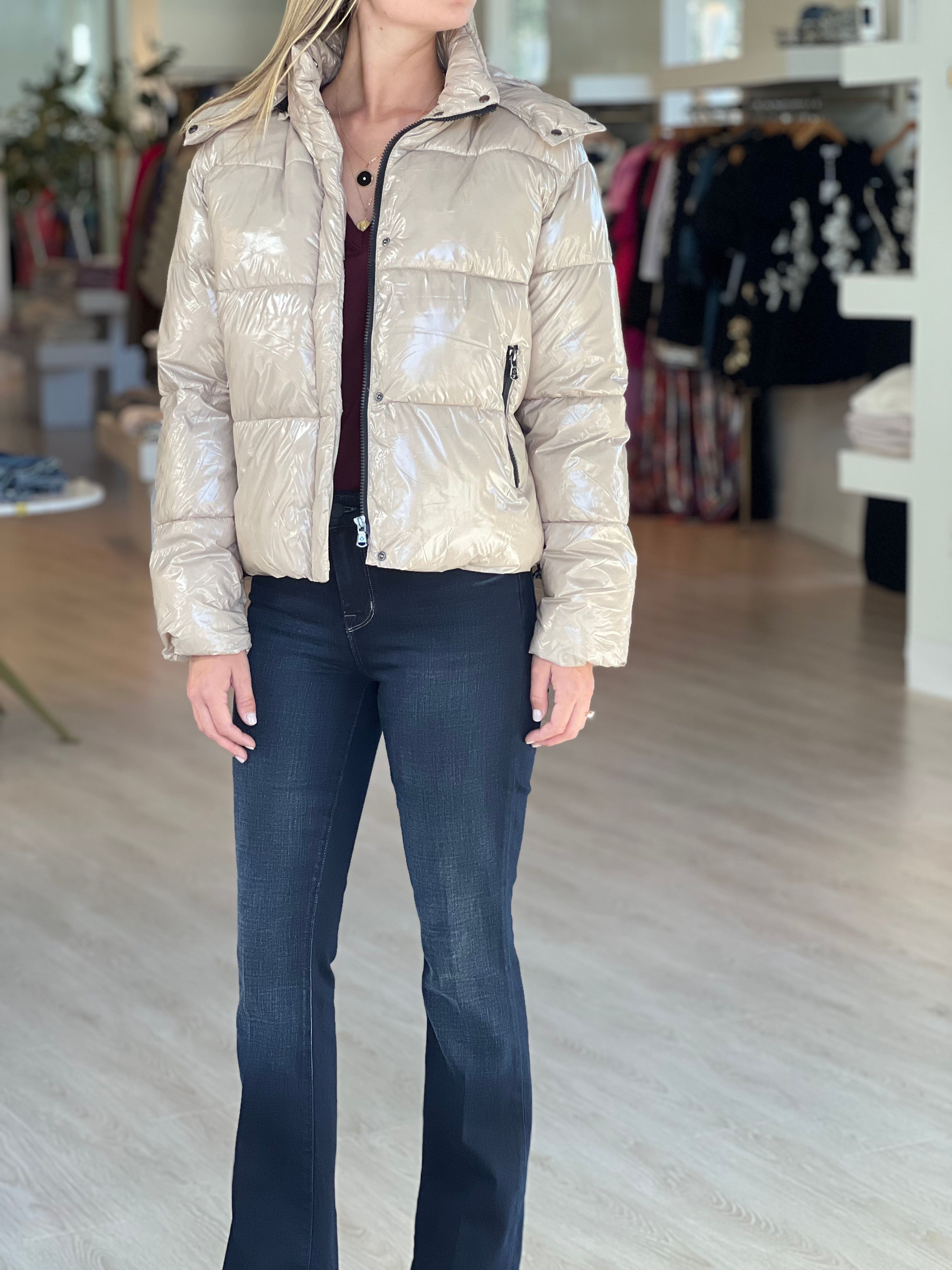 Ca3226 Taupe Puffer Jacket