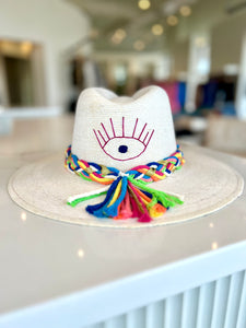 Palm Hat - Rainbow Evil Eye