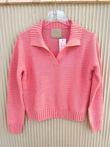 Ju150 Pink Herringbone Collar Sweater