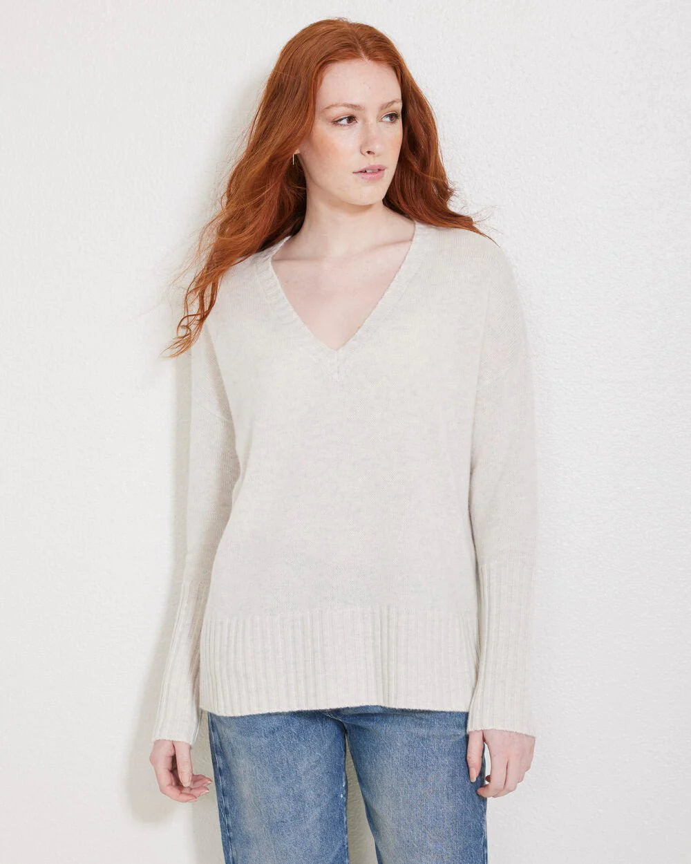 No0067 Cashmere V-Neck Sweater - Light Grey