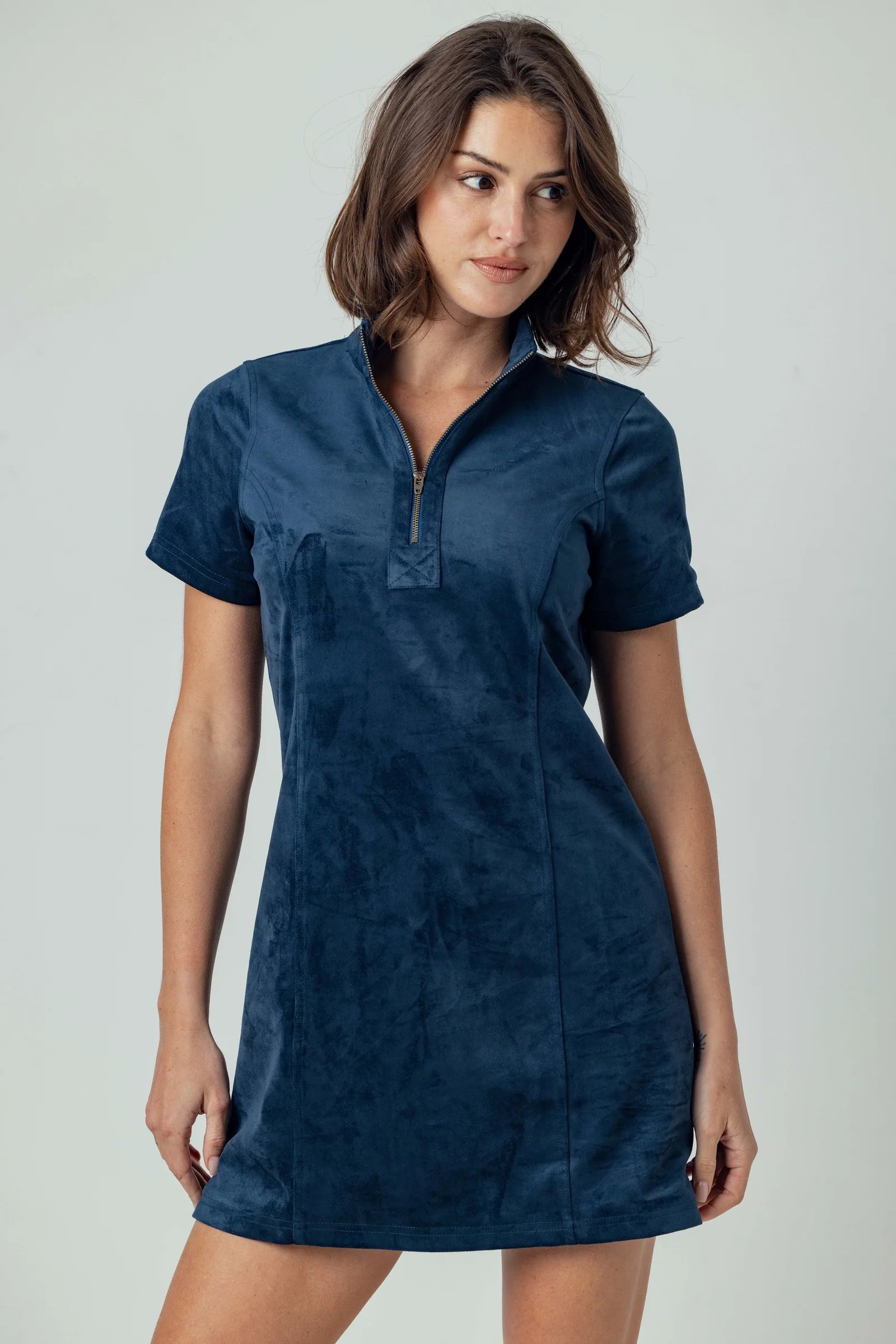Su165 Navy Suede Shirt Dress