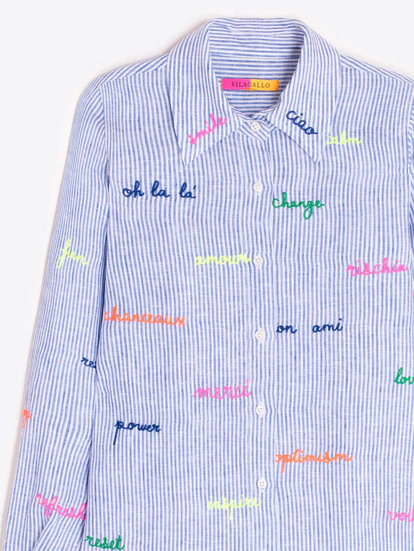 Vi6s251 Merci Button Down - Blue Stripe