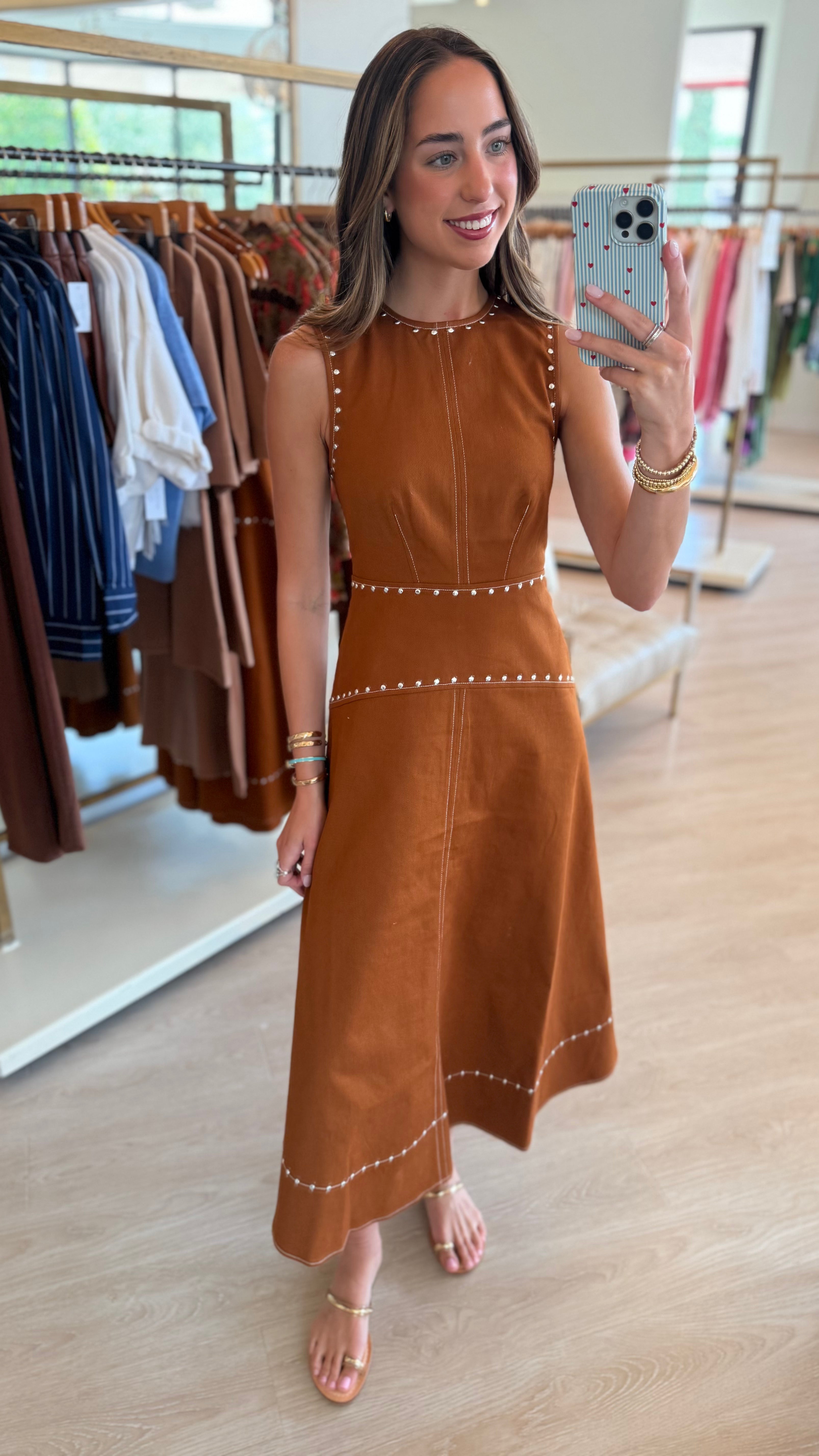 El1122 Chocolate Studded Midi Dress