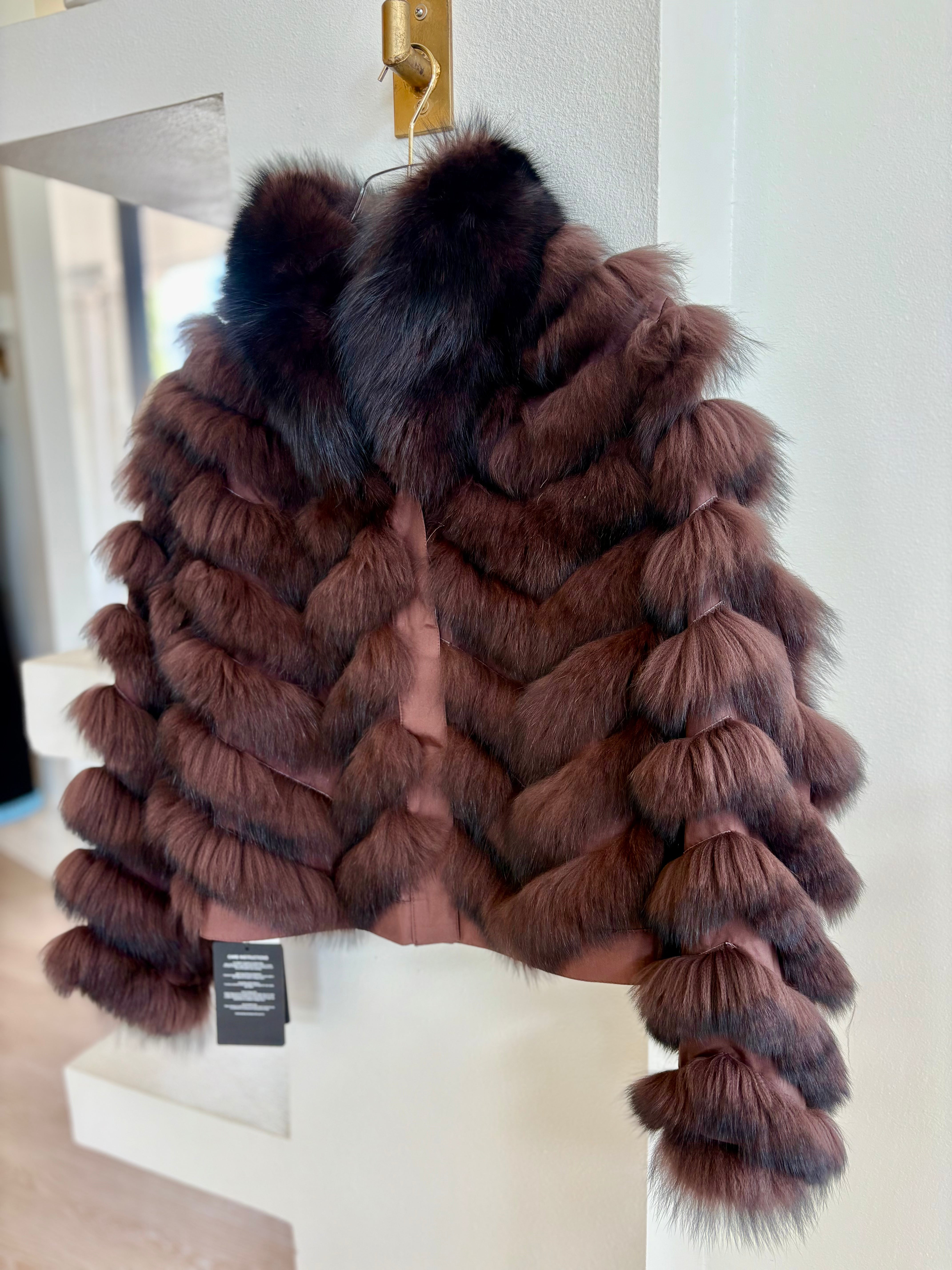 Didm3028 Reversible Fur Jacket - Chocolate Dark Tip