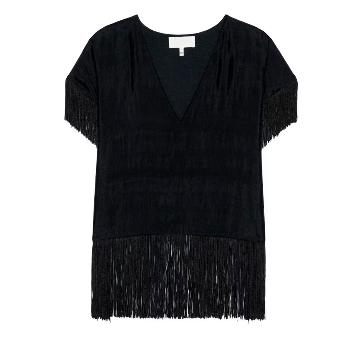Th3077 Black Fringe Top