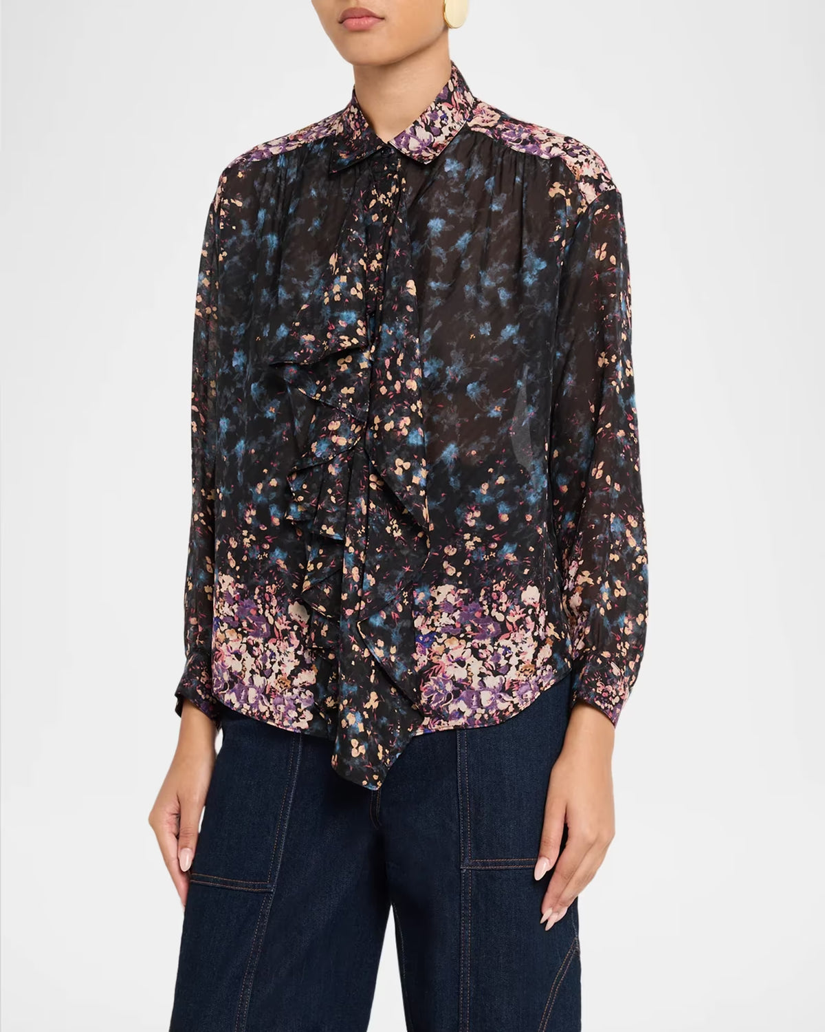 Ul0217 Garden Floral Silk Blouse