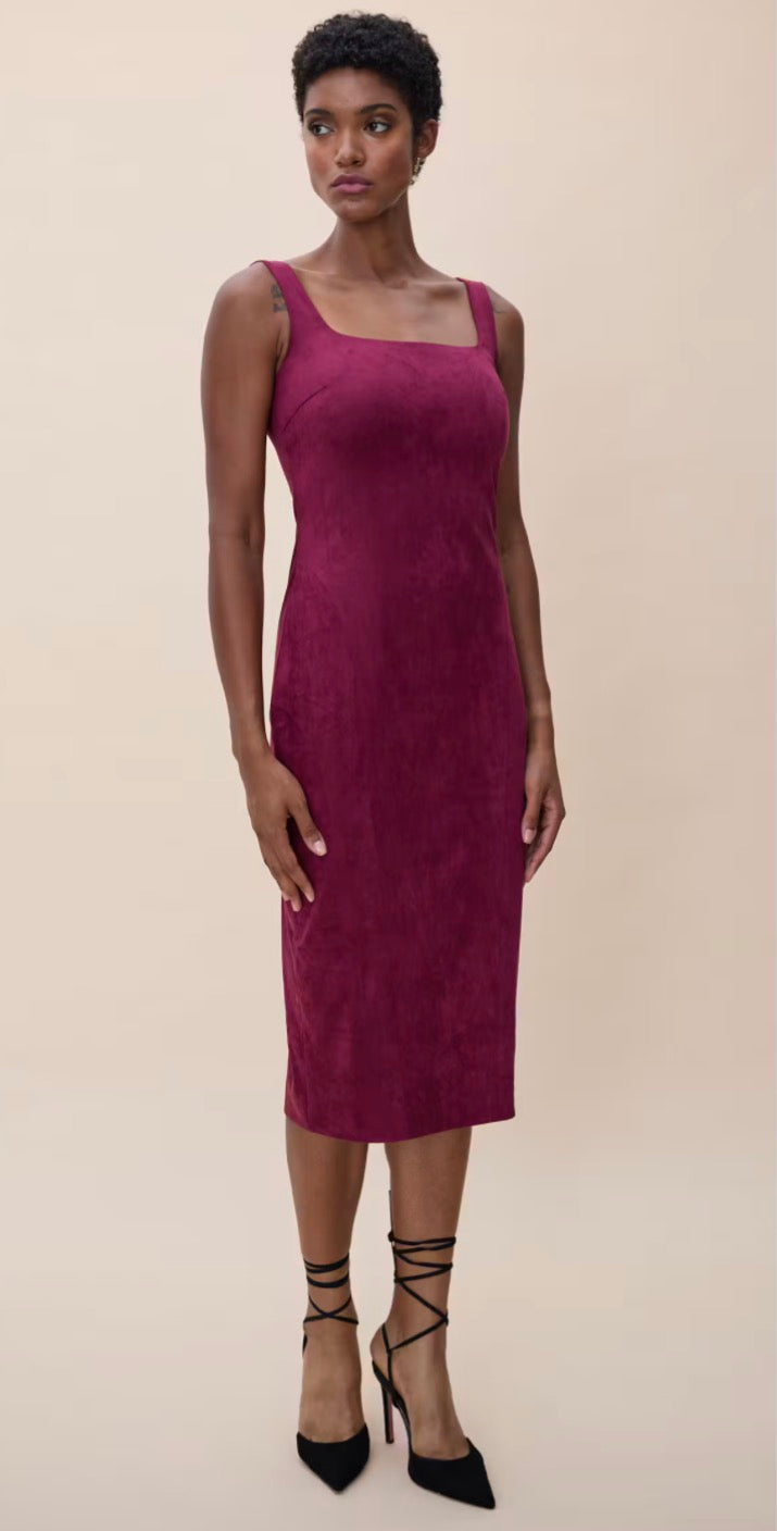 Ka51102 Raspberry Suede Midi Dress