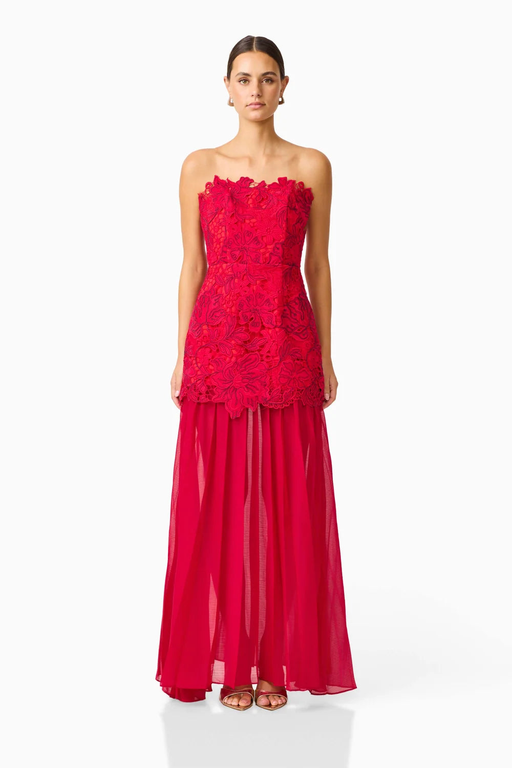 El2617 Red Lace Gown