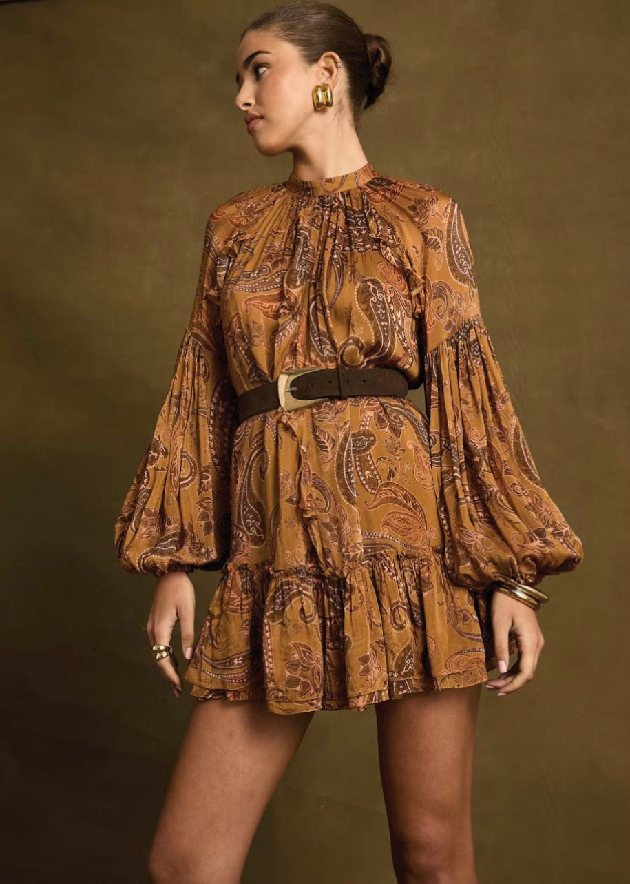 He6016 Paisley Chiffon Mini Dress