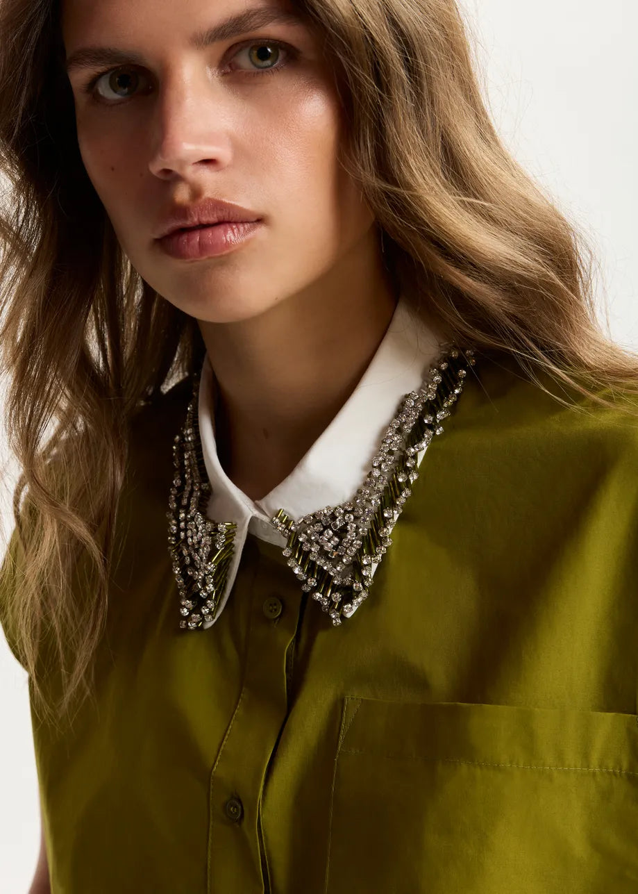 Es2818 Green Beaded Collar shirt