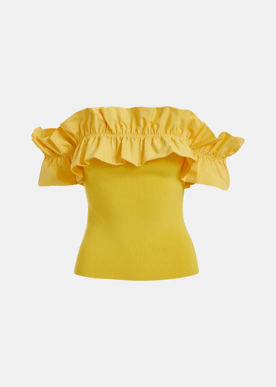 Es5264 Yellow Off Shoulder Top
