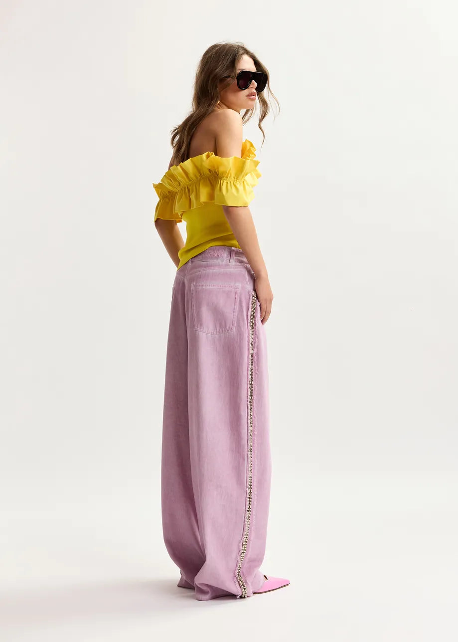 Es5264 Yellow Off Shoulder Top
