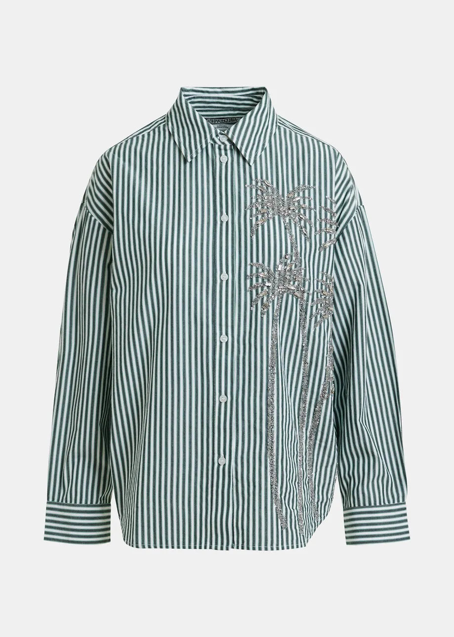 Eskasper Sequin Palm Striped Shirt